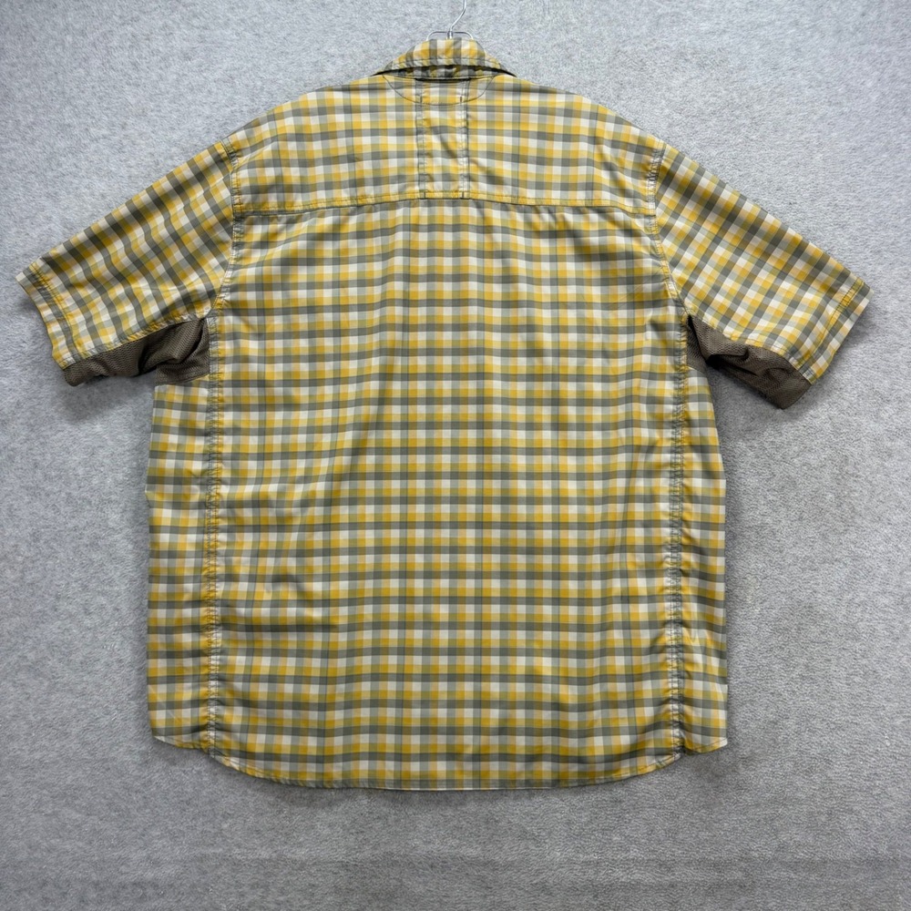REI Fishing Shirt Mens XL Gray Yellow Plaid Short Sleeve Mesh Vented Hiking - Picture 4 of 8